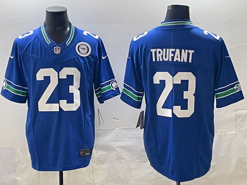 Men 2025 Seattle Seahawks #23 Trufant Blue retro Three generations Nike Limited NFL Jersey style 2->seattle seahawks->NFL Jersey